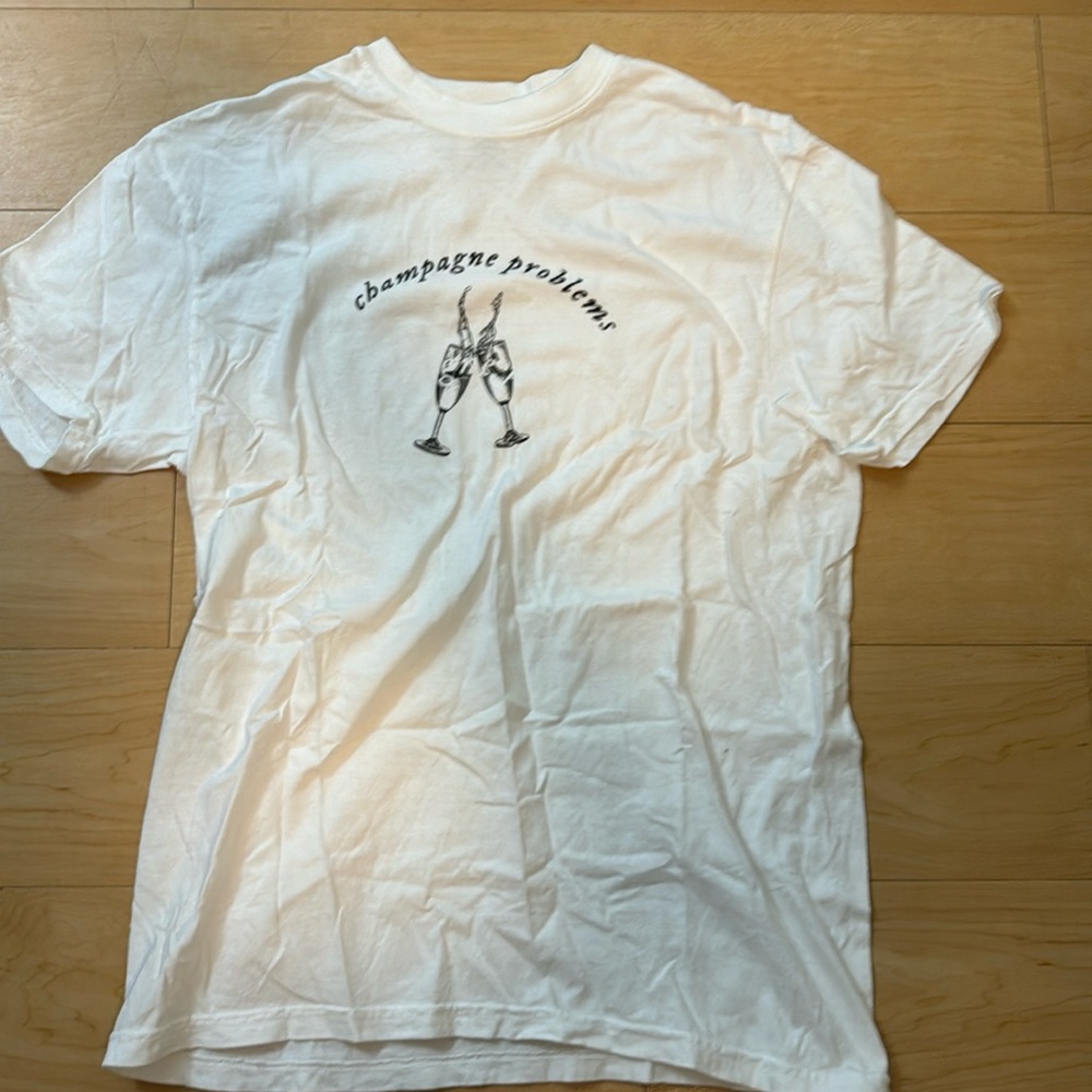 BRAND NEW Comfort Colors White Champagne Problems Inspired T-Shirt Size Medium